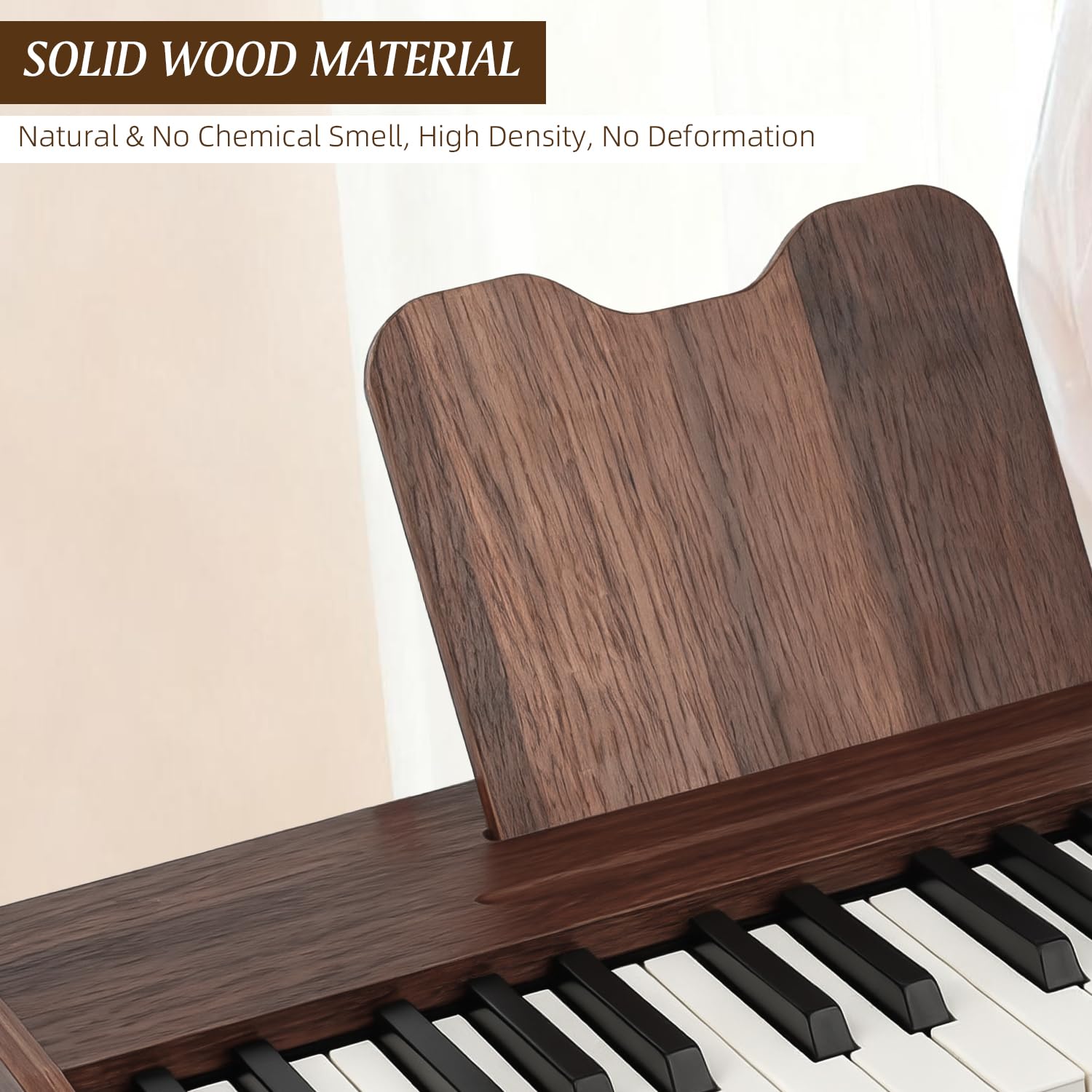 MusicForset wooden toy piano close-up reveals solid wood construction for longevity