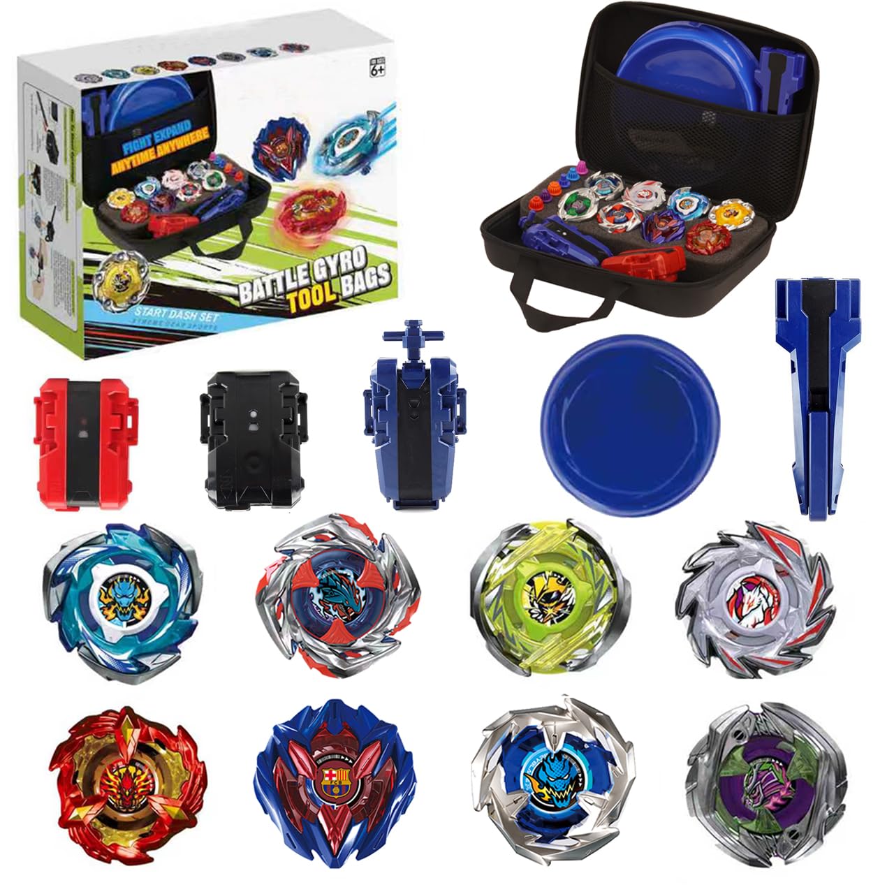 MUSTYBELT Battling Tops set with eight tops for engaging, skill-building play.