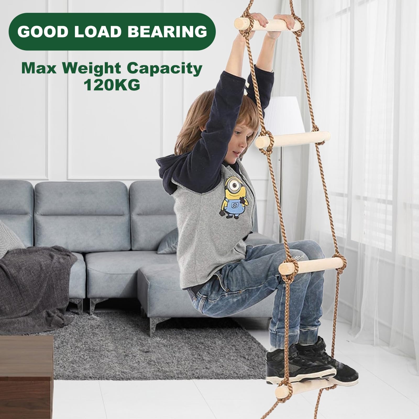 MUXHEL rope ladder in treehouse setup for backyard adventures.