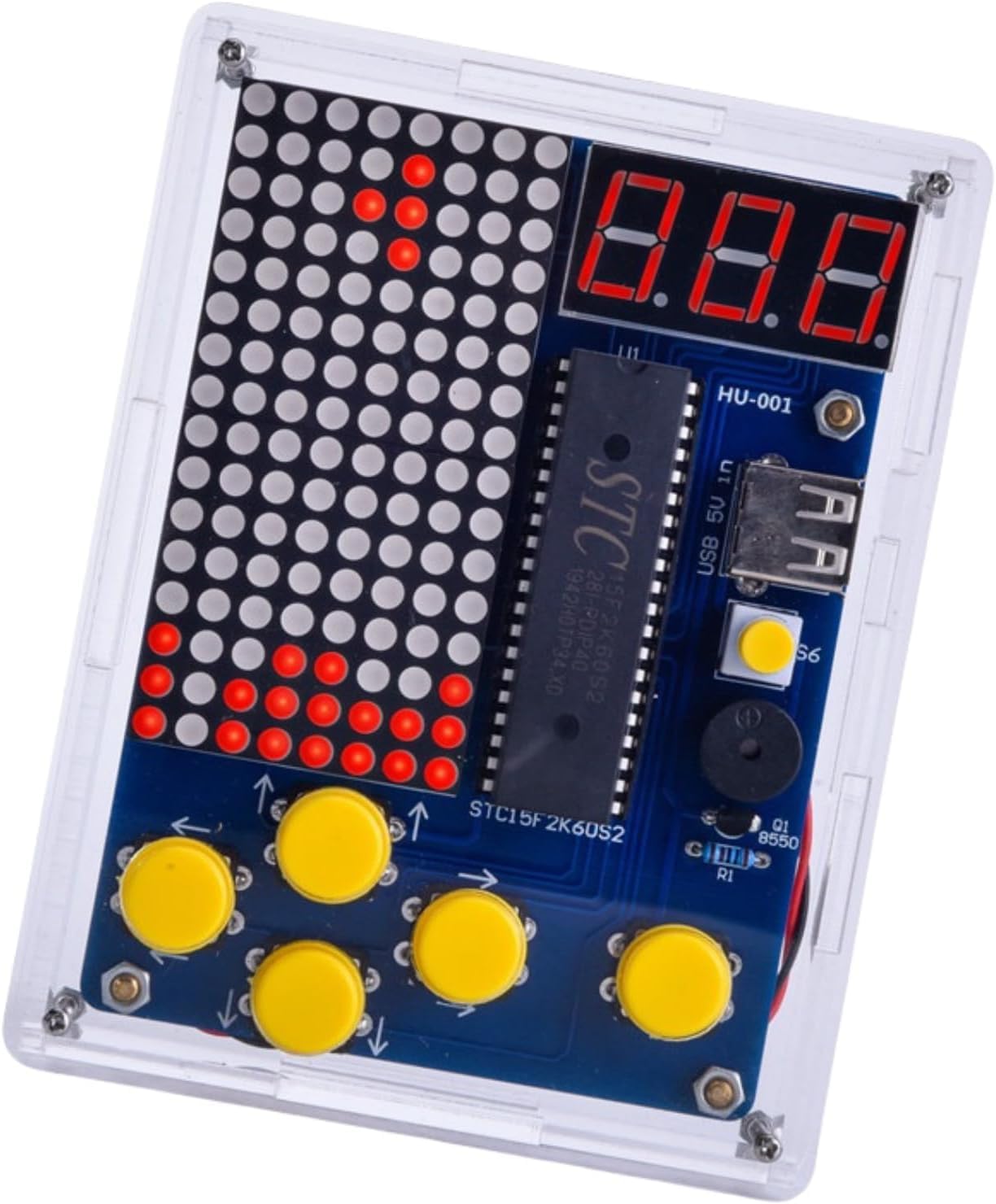 MUXWELL DIY Console front view highlights compact, educational soldering practice.