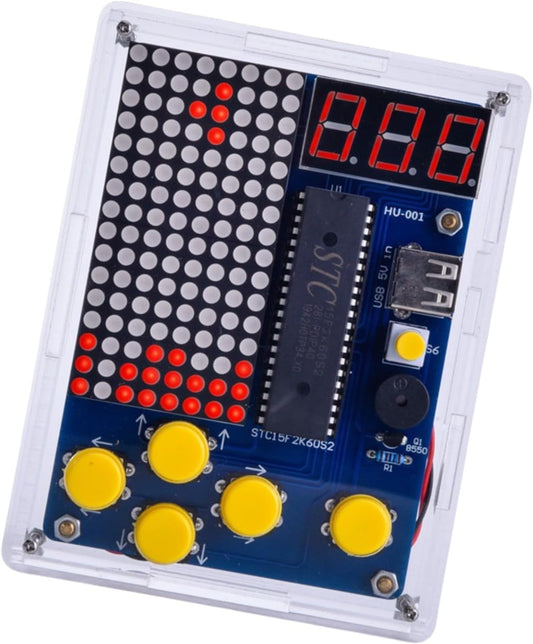MUXWELL DIY Console front view highlights compact, educational soldering practice.