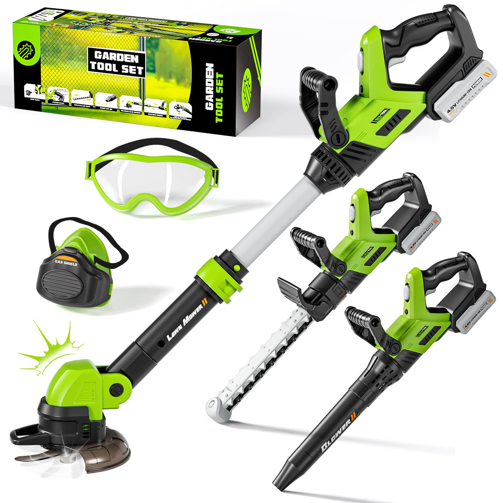 MUZREES 3-in-1 lawn mower toy with lights and sounds for imaginative yard work.
