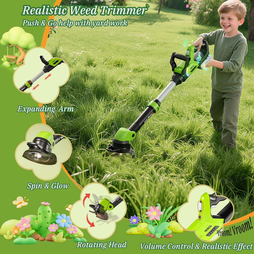 MUZREES 3-in-1 leaf blower toy delivering realistic whooshing sound for outdoor play.