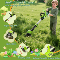MUZREES 3-in-1 leaf blower toy delivering realistic whooshing sound for outdoor play.