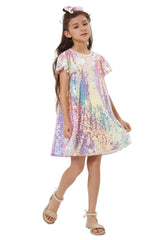 Muztagata Girls Sequin Dress, back view, shimmering detailing.