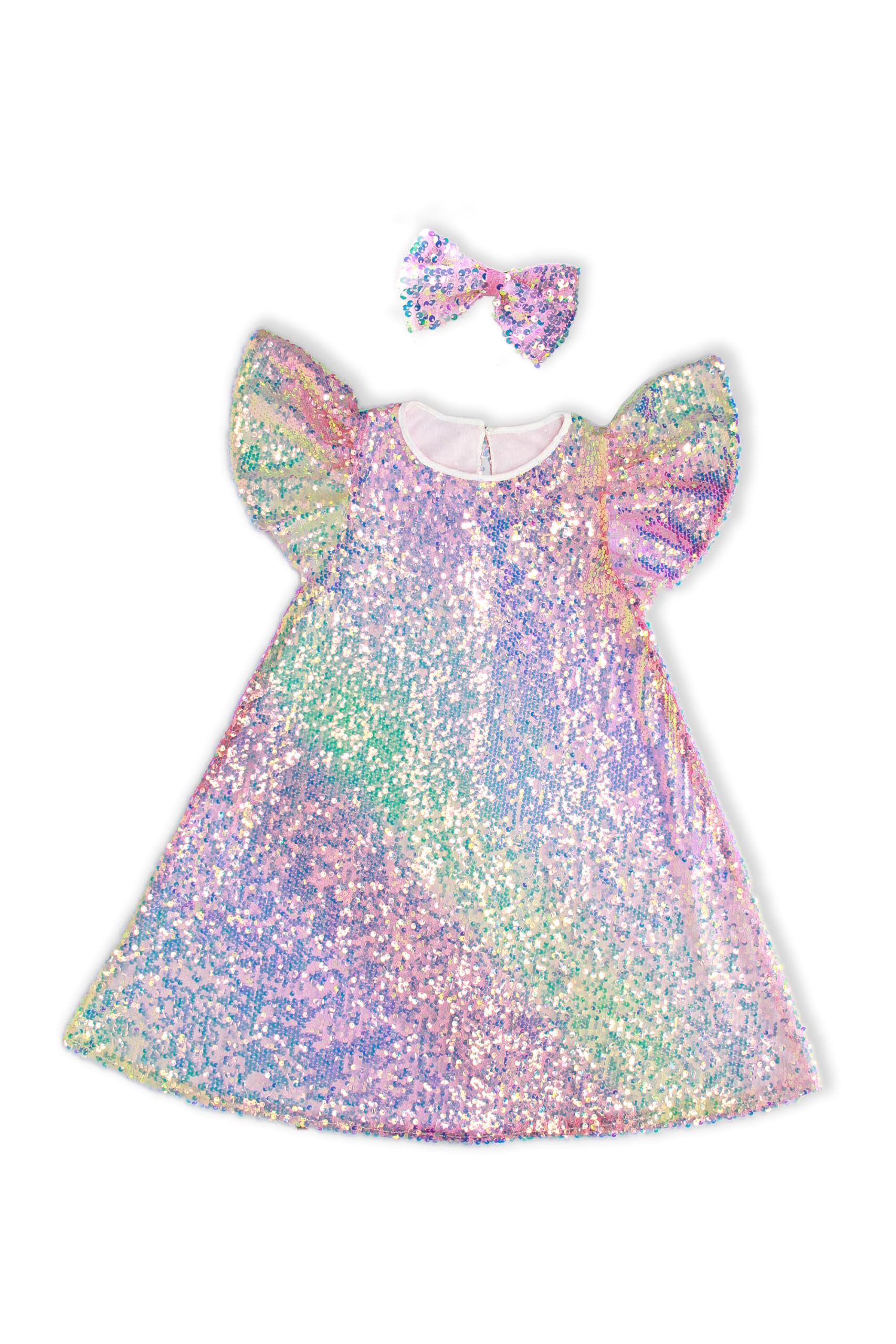 Muztagata Girls Sequin Dress, flutter sleeves add cute movement.