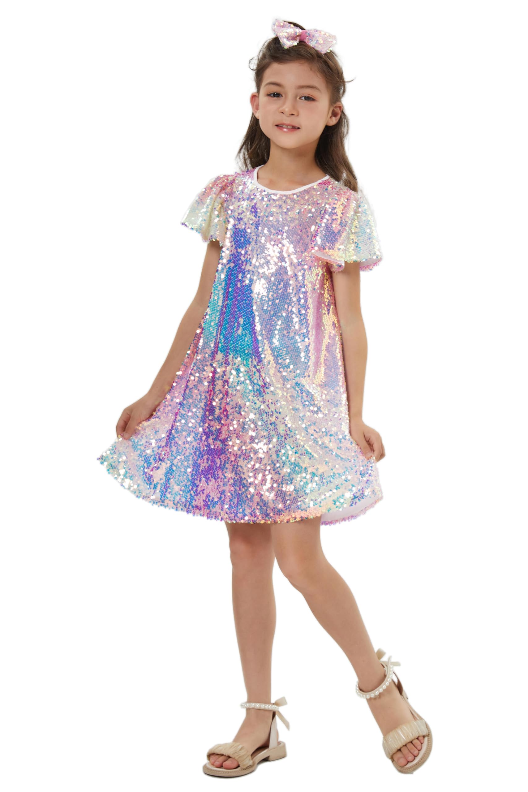 Muztagata Girls Sequin Dress sparkling in sunlight for outdoor events.