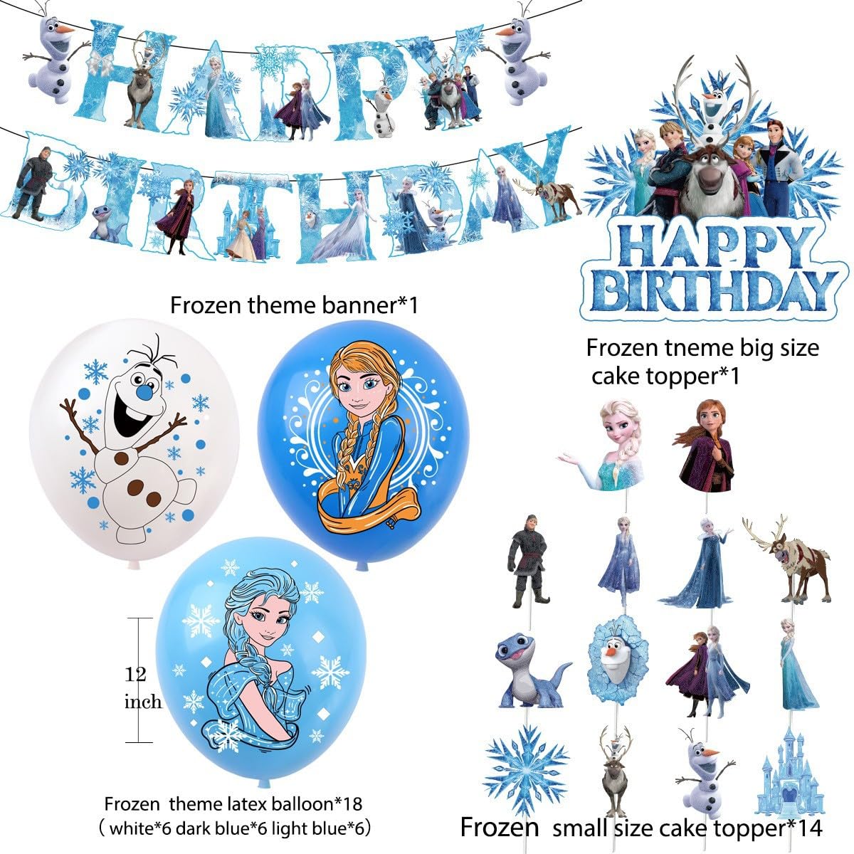 MVVKUUI 12-inch balloons set in white, dark blue, and light blue for a snowy color scheme.
