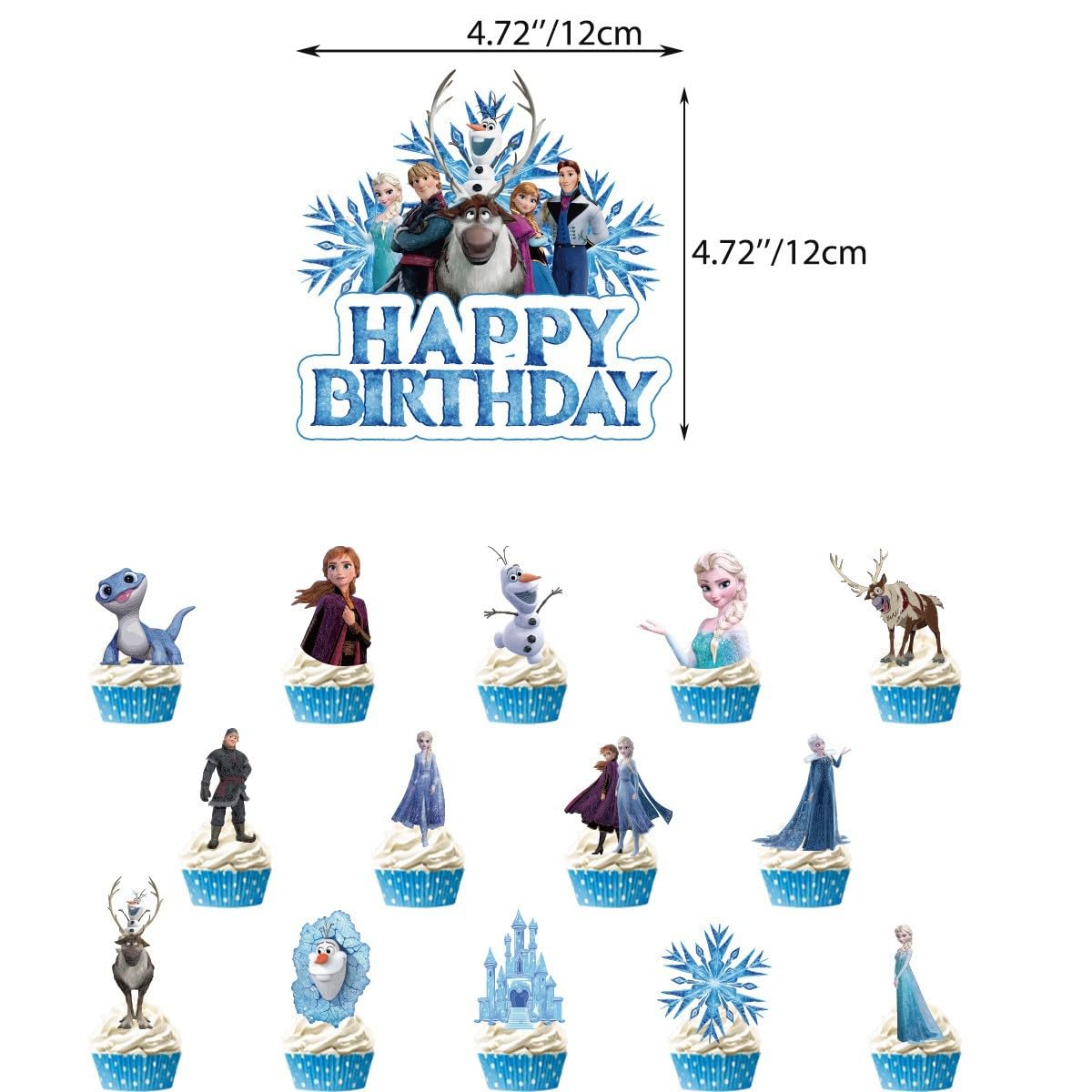 MVVKUUI cake toppers large and small featuring Frozen characters to decorate the cake center.