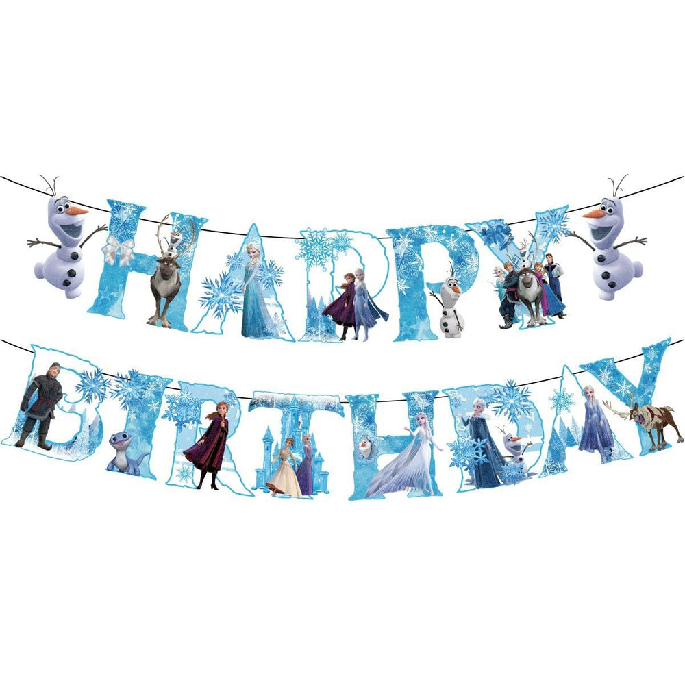 MVVKUUI Frozen-themed party kit provides easy-to-assemble decorations for festive rooms.