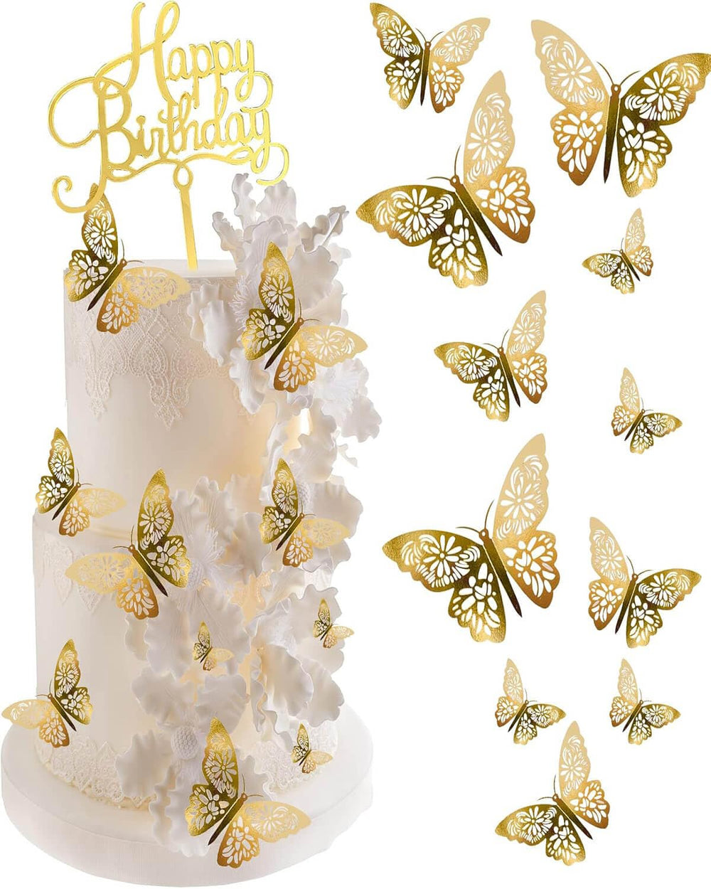 Mvwarj gold butterfly cake topper with 3D illusion for festive cakes