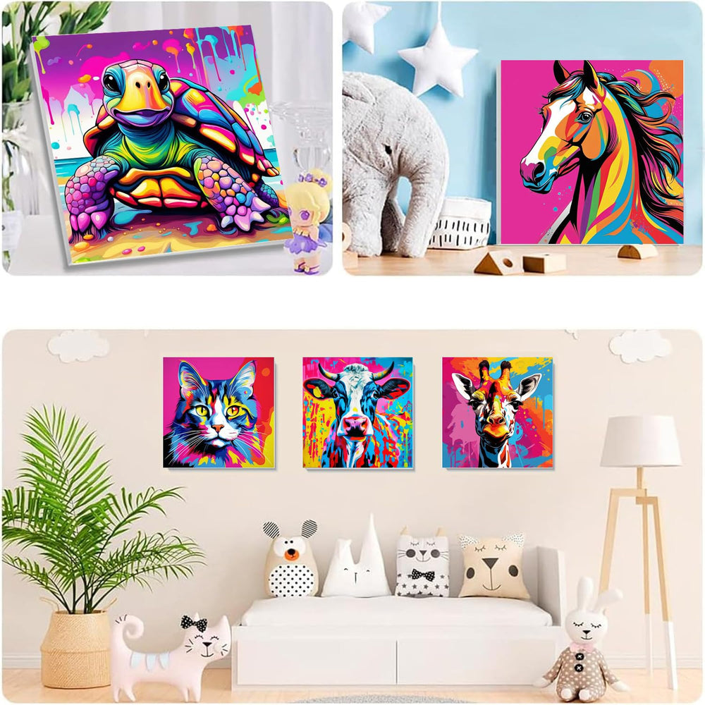 MXCFZX giraffe paint-by-number canvas 8x8 framed, enjoyable for little artists.