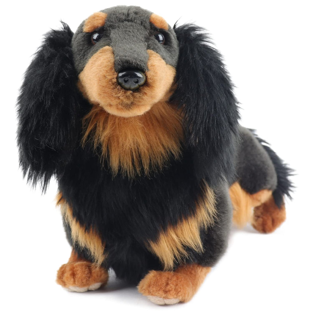 MY DOG Mini Dachshund Longhair features soft plush fabric for cozy tactile comfort.