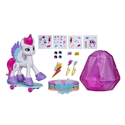 My Little Pony Crystal Adventure Zipp Storm figure with pink and blue hair for imaginative play.