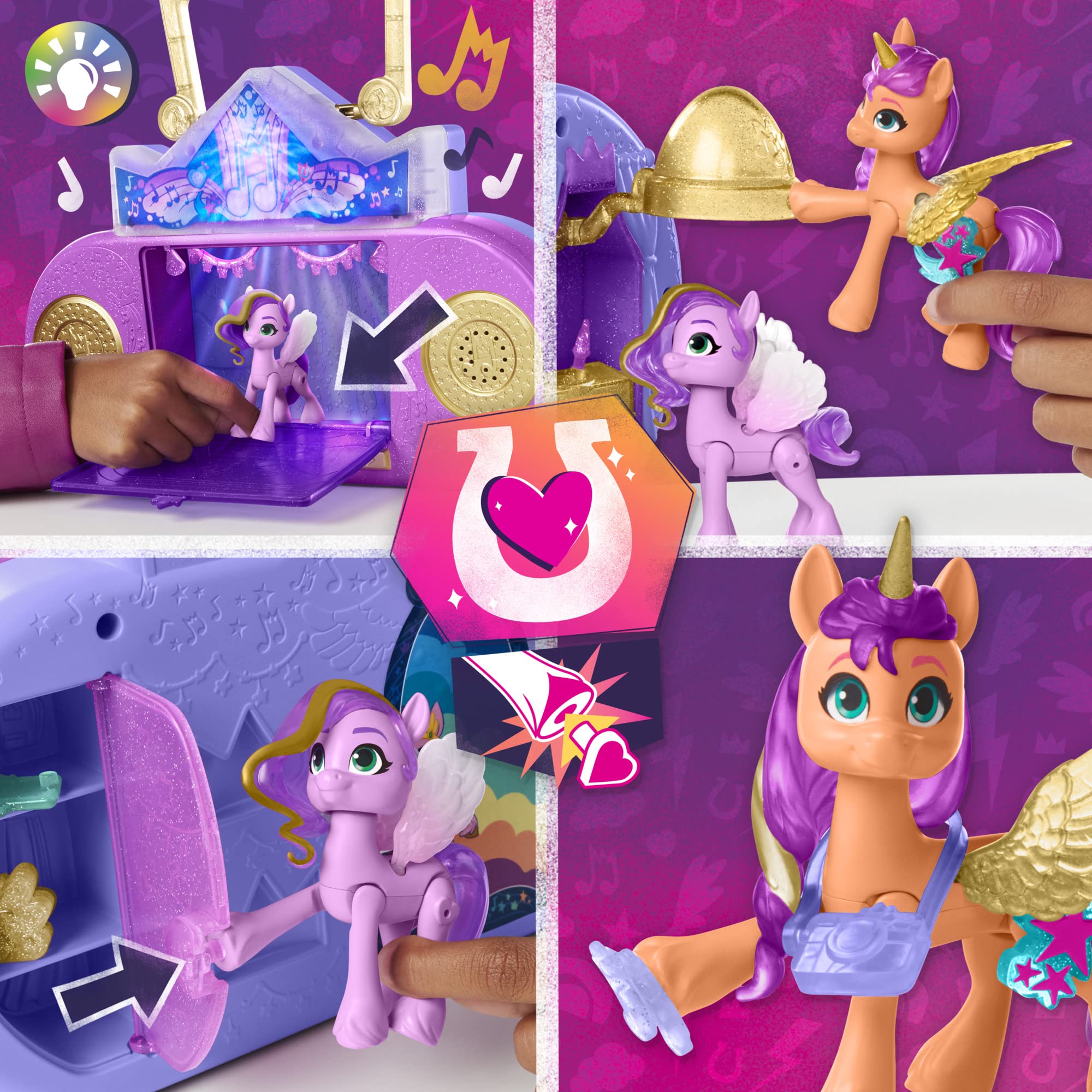 My Little Pony flip double-sided playset reveals musical stage on reverse.