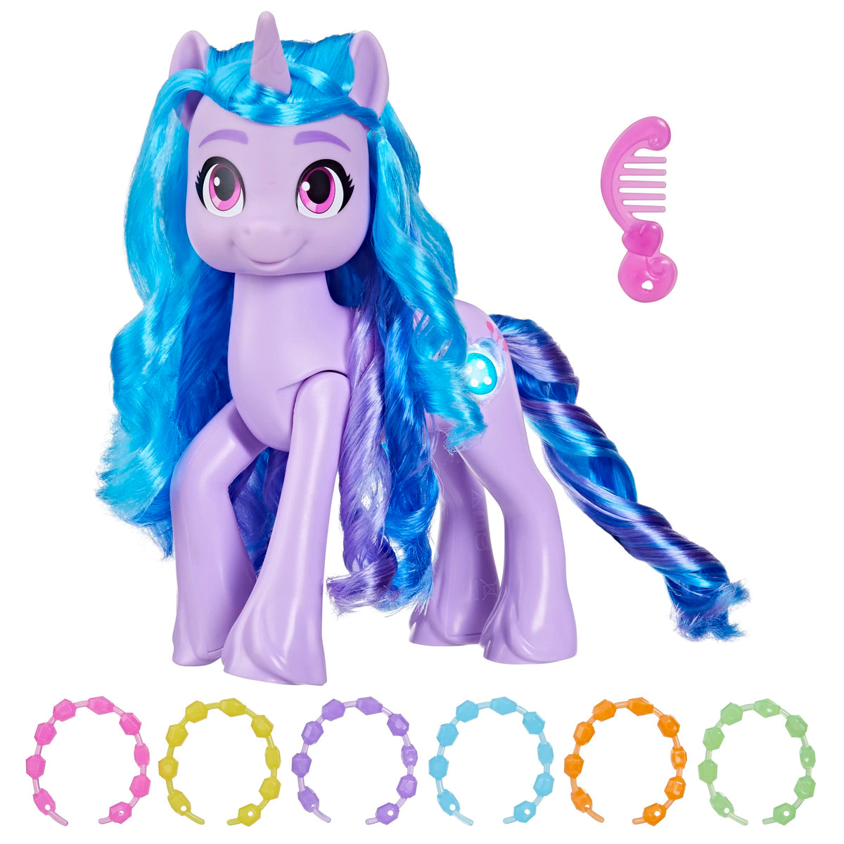 My Little Pony Izzy Moonbow See Your Sparkle toy in an action pose brightens imaginative playtime.