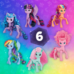 My Little Pony Rainbow Celebration Pinkie Pie figure with soft mane for pretend celebrations.