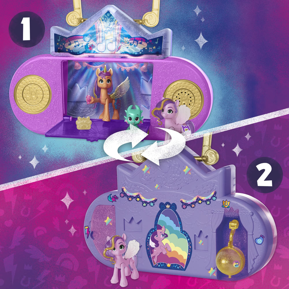 My Little Pony rainbow mirror lights flash for exciting pretend spa sessions.