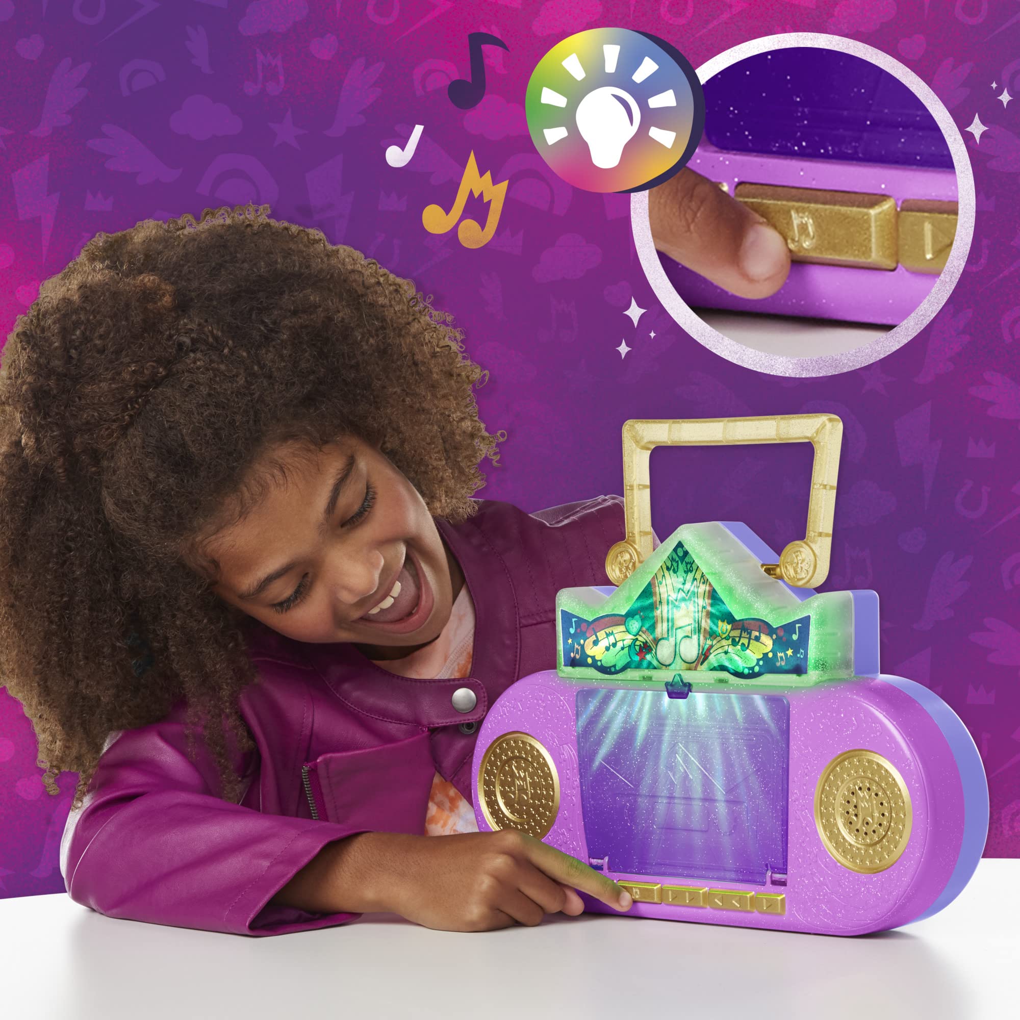 My Little Pony Sunny Starscout figure interacts with plug-in accessories during play.