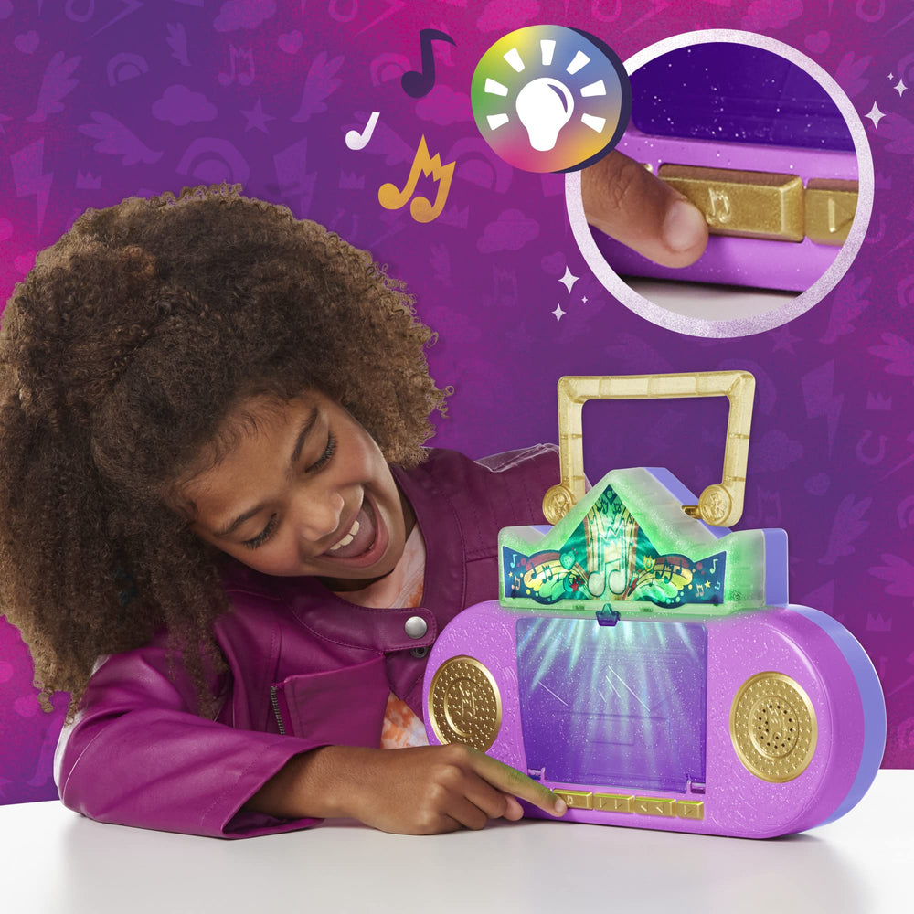 My Little Pony Sunny Starscout figure interacts with plug-in accessories during play.