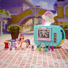 Sunny Starscout smoothie truck interior transforms into pretend kitchen for mini cooking.