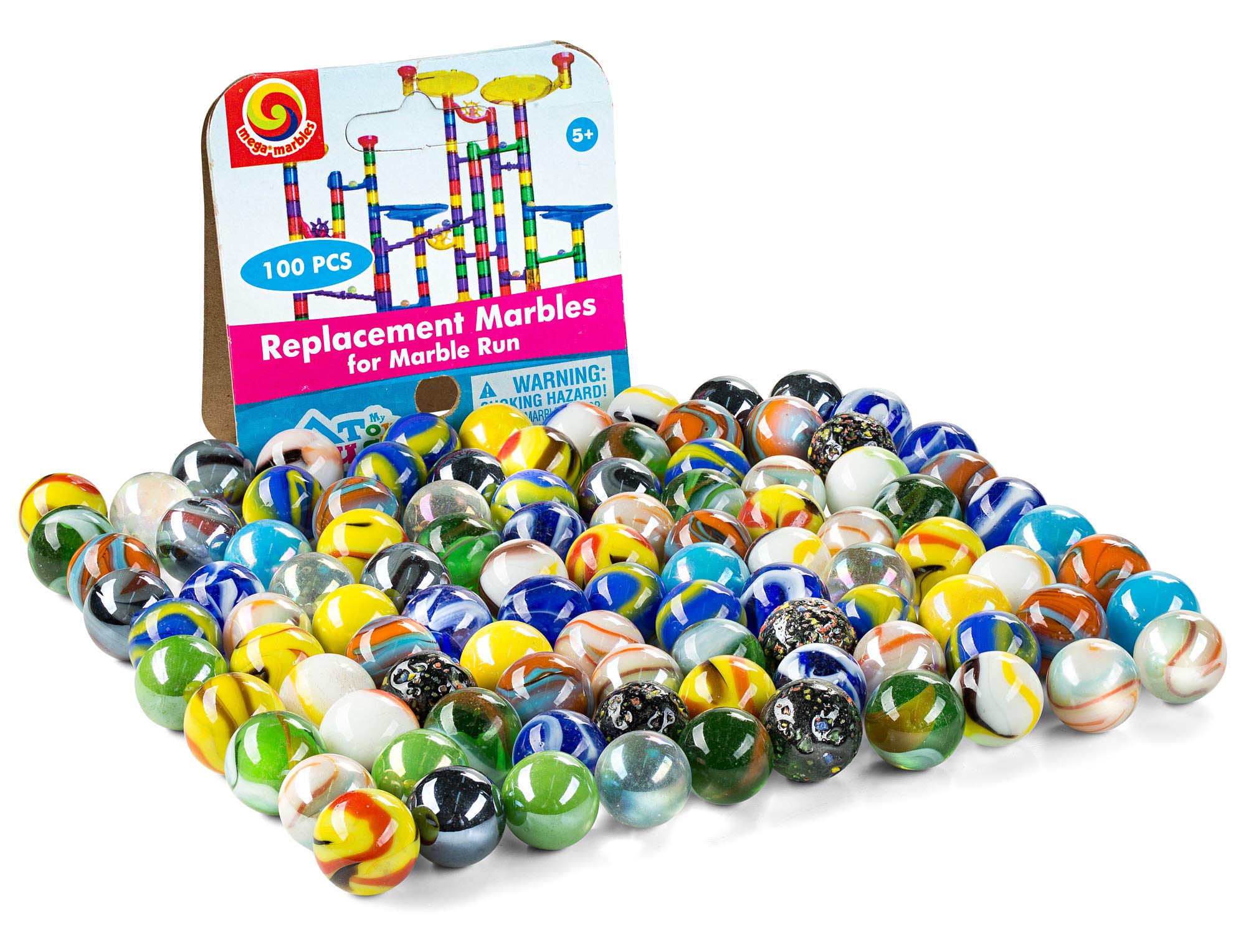 My Toy House 100 glass marbles, 14mm, assorted colors for marble run and play