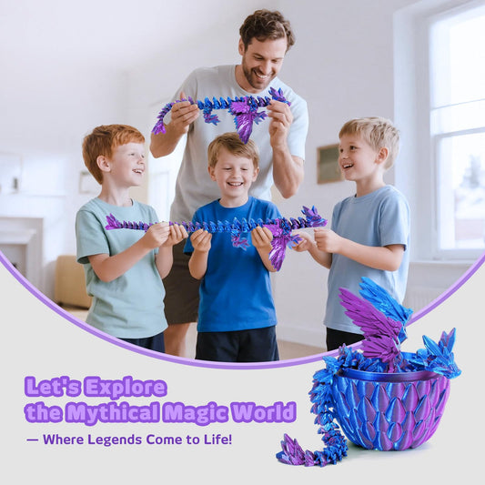 Mydethun articulated dragon inside the egg, showcasing detailed movement for sensory play.