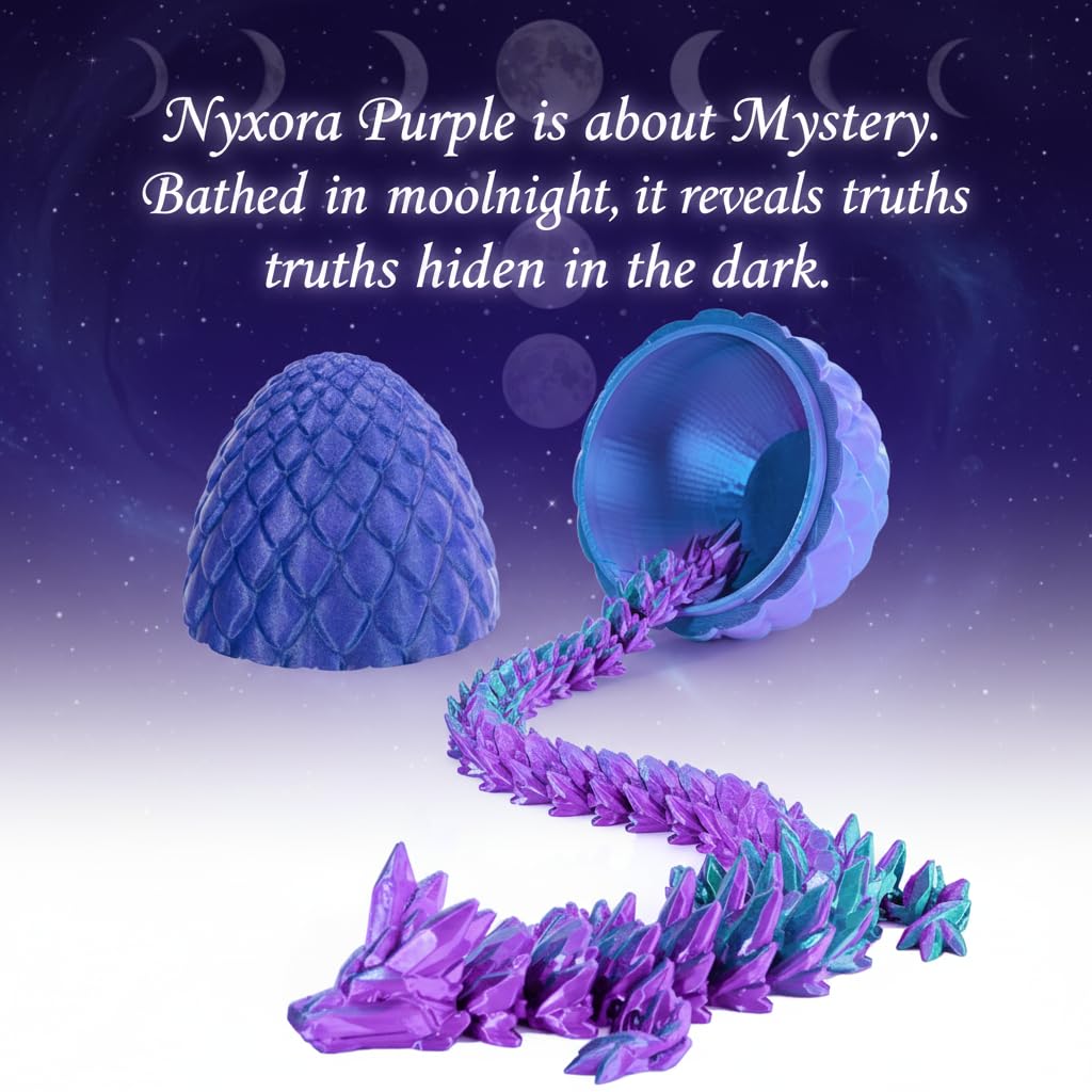 Mydethun Nyxora Purple dragon egg showcases the articulated dragon inside