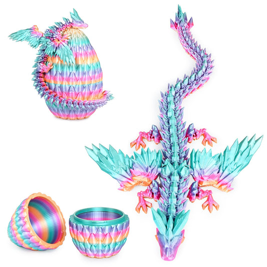 Mydhall rainbow dragon egg front view with articulated dragon inside, decorative centerpiece.