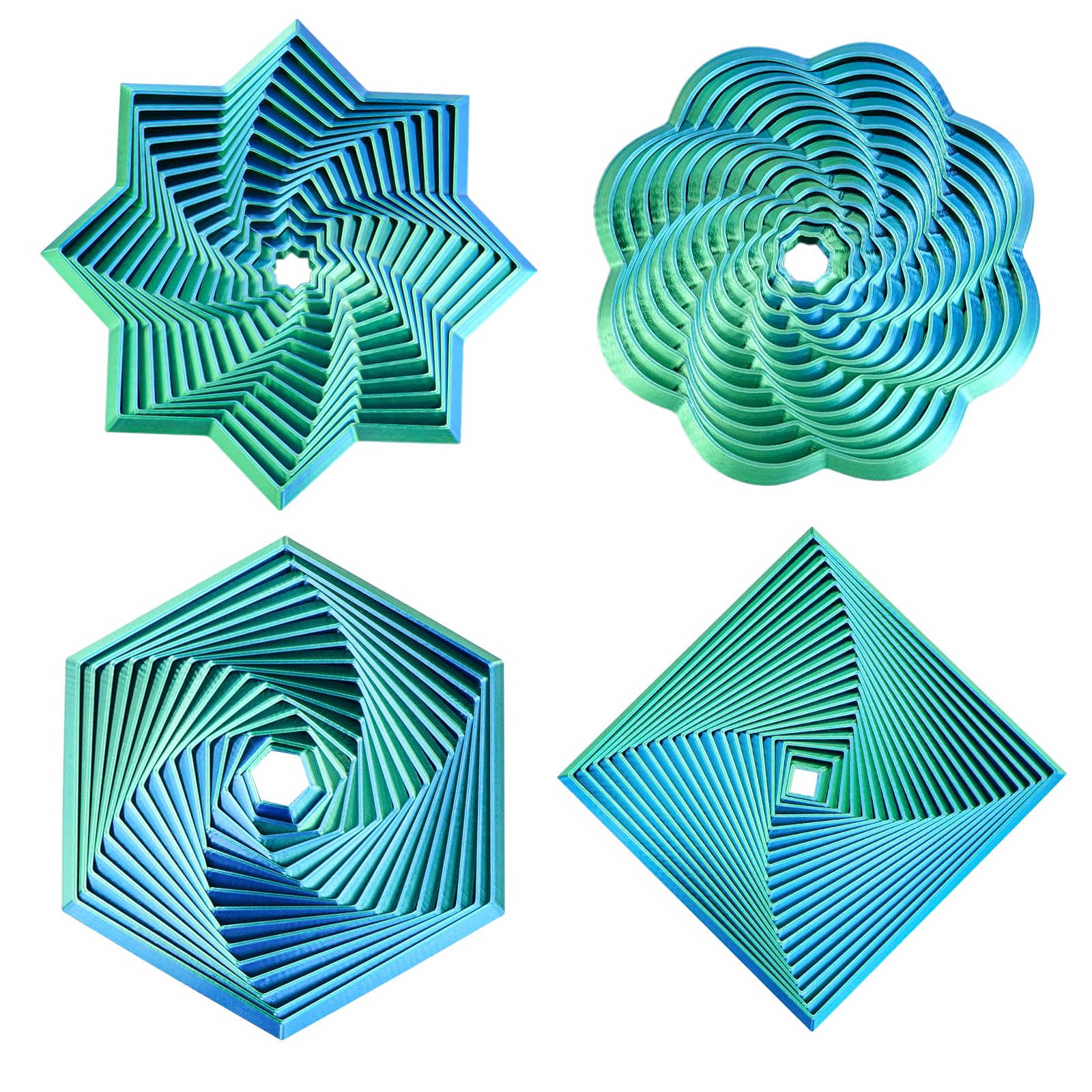 Mydhall fractal fidget hexagon in blue-green with dual-color 3D patterns for calm sensory focus.