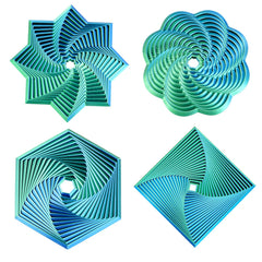 Mydhall fractal fidget hexagon in blue-green with dual-color 3D patterns for calm sensory focus.