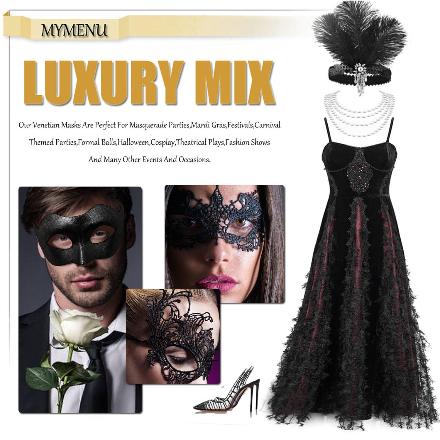 MYMENU masquerade mask-adjustable-ribbon ensures secure fit