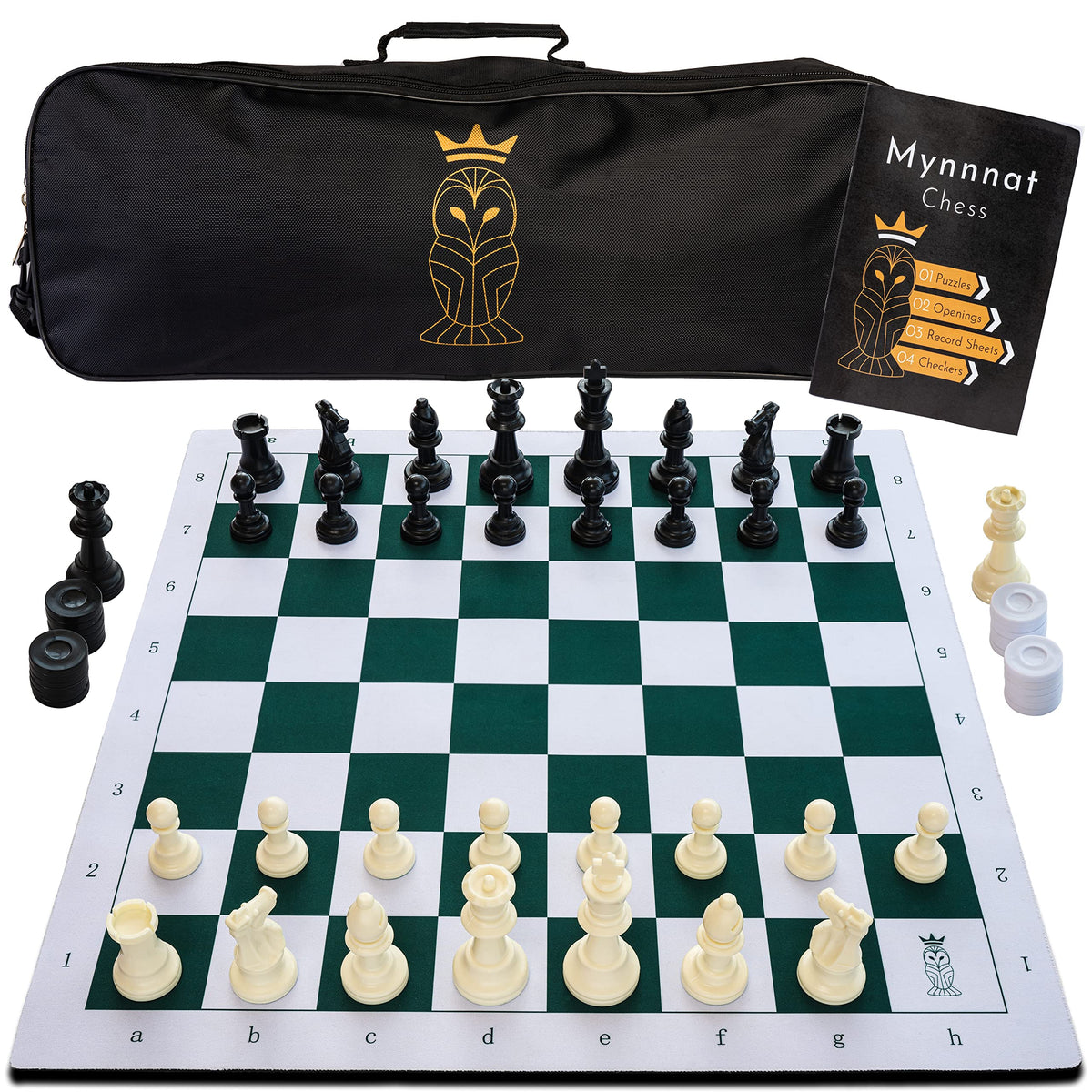 Mynnnat professional chess set with roll-up board for portable tournament play