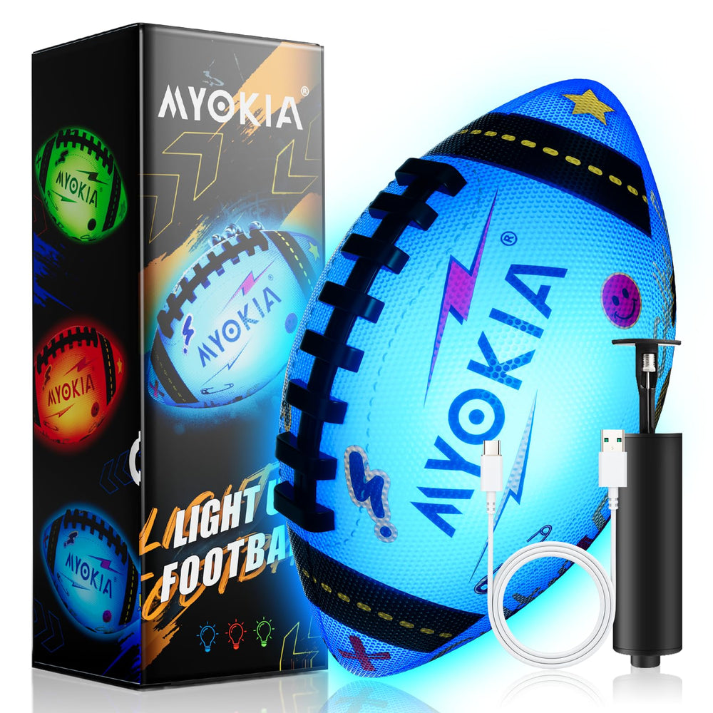 MYOKIA light-up football with tri-color glow for safe night play.