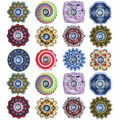 MYREQIA 25-pack fidget spinners with assorted patterns for stress relief and focus.