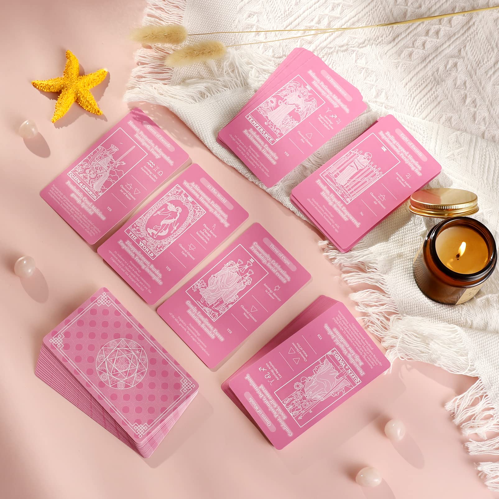 Myripoly 78-card deck with upright and reversed meanings on the front