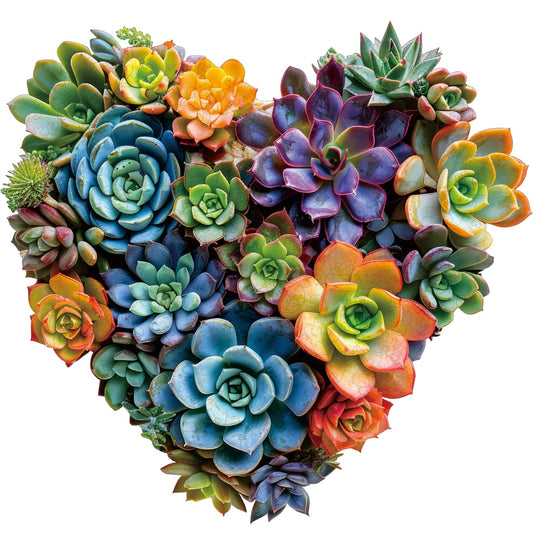 Mys Aurora Heart Succulent Puzzle box front with vibrant nature-inspired art for decor