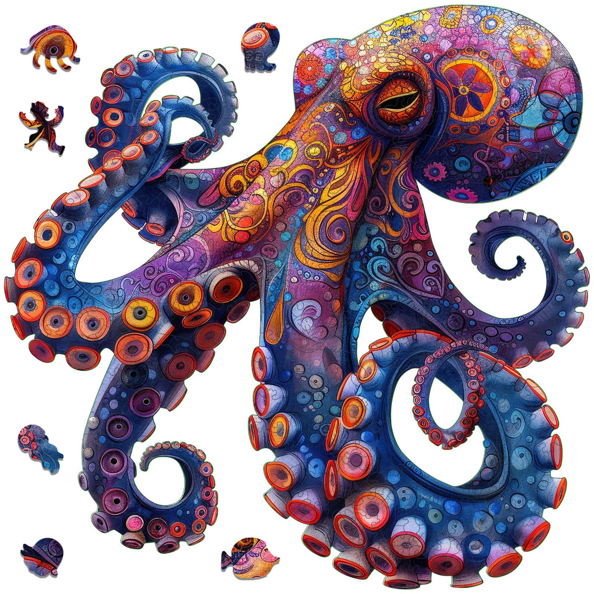 Mys Aurora Octopus Puzzle 500 pieces, vibrant ocean scene for shared family fun.