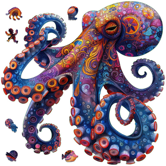 Mys Aurora Octopus Puzzle 500 pieces, vibrant ocean scene for shared family fun.