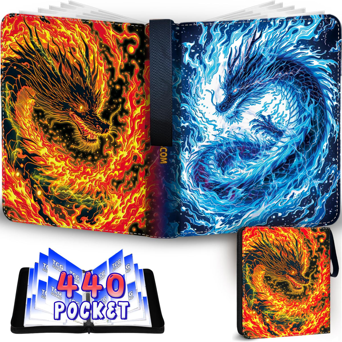 MYTCG 440 Card Binder open with four-pocket pages for quick access.