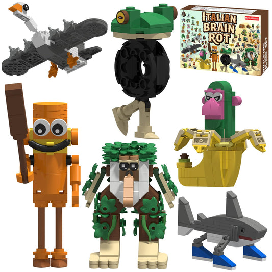 Myth Qholve banana-monkey building block figure promotes imaginative play and display.