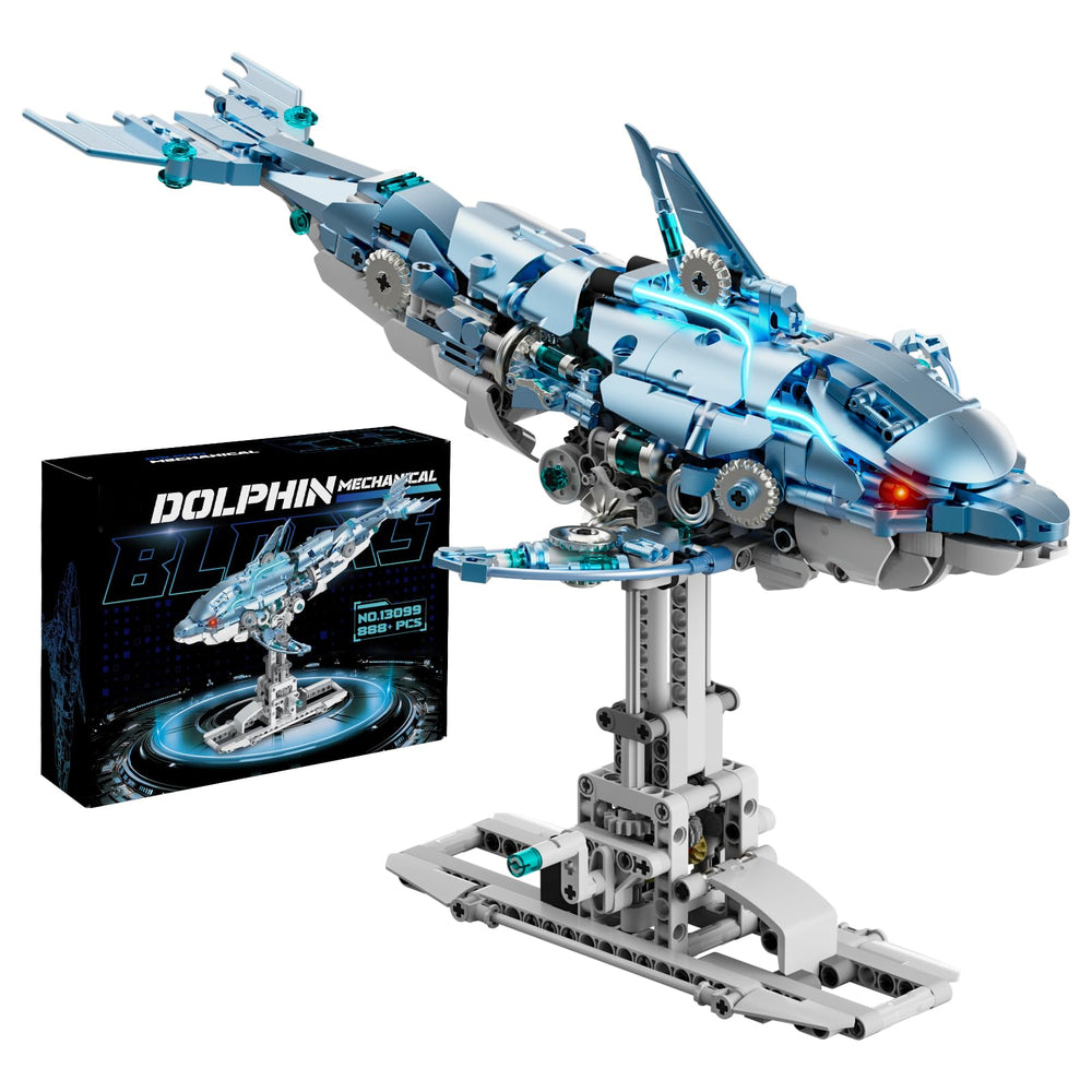 Myth Qholve mechanical blue dolphin head view shows display-ready design.