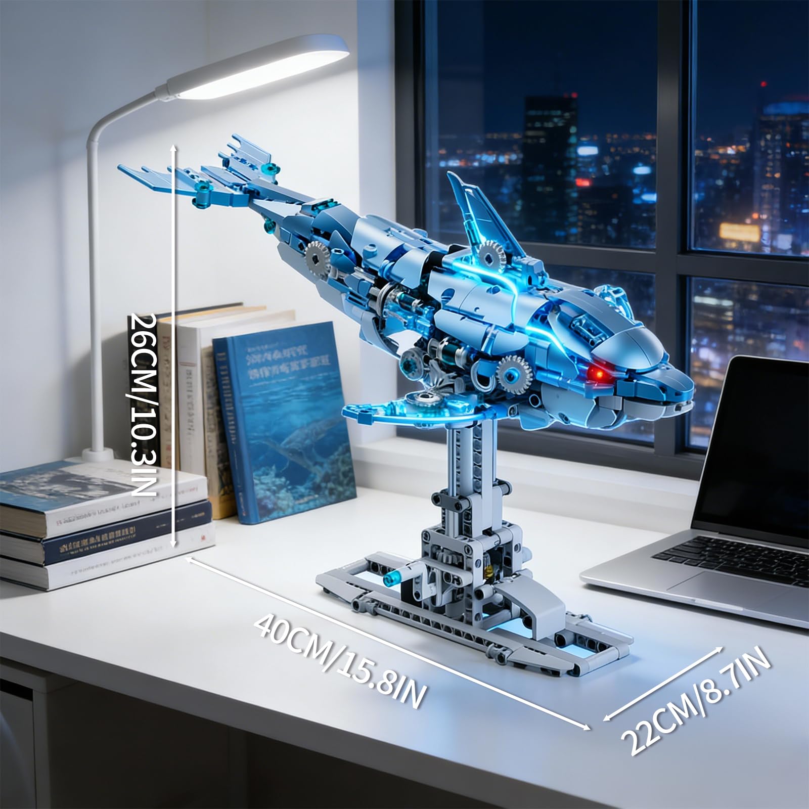 Myth Qholve blue dolphin tail movement adds dynamic display action.