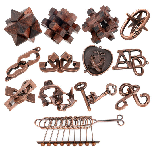 Mytothfy 13-piece brain teaser puzzle with varied difficulty for mental challenge.