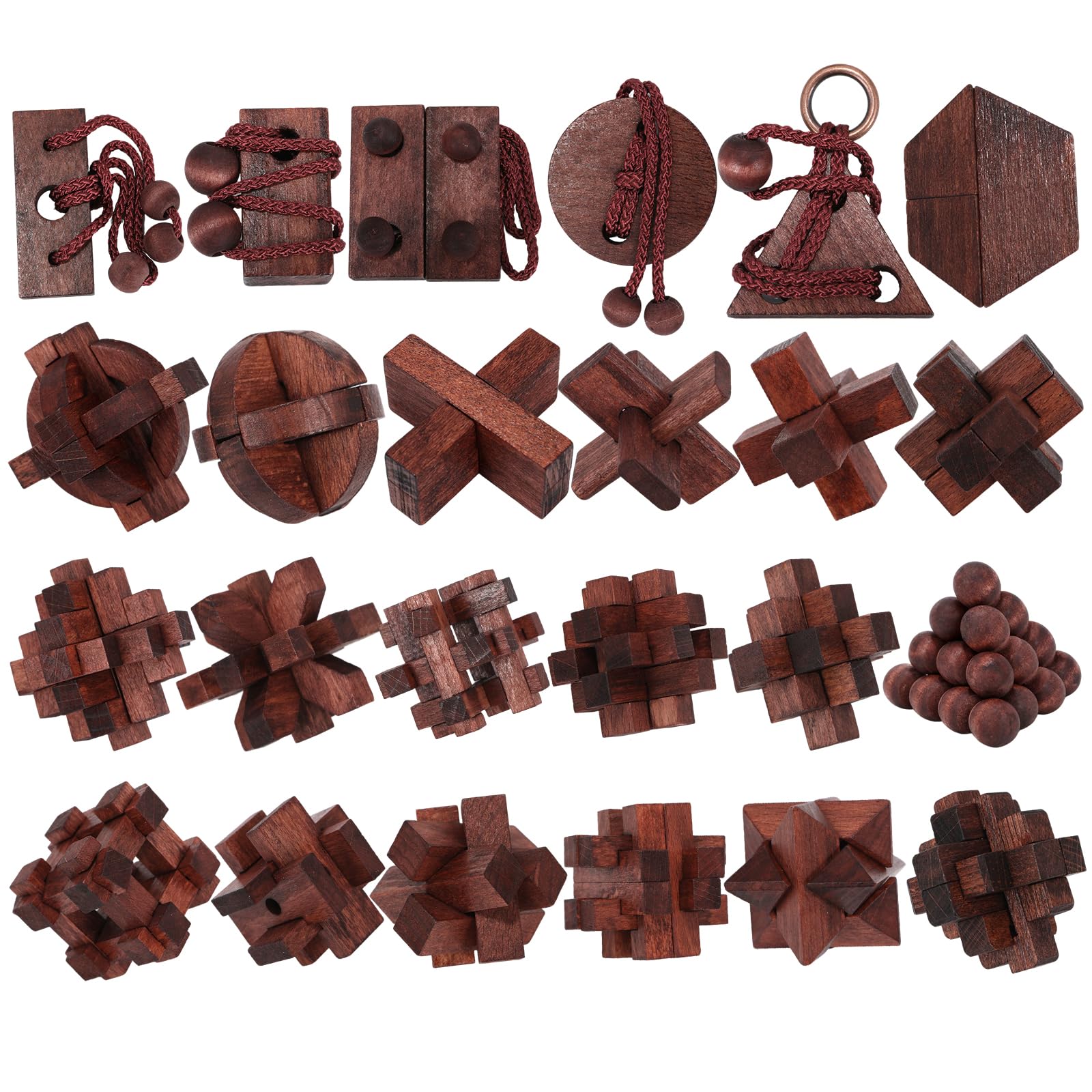 Mytothfy 24-piece wooden brain teaser for adults and teens engaging problem-solving.
