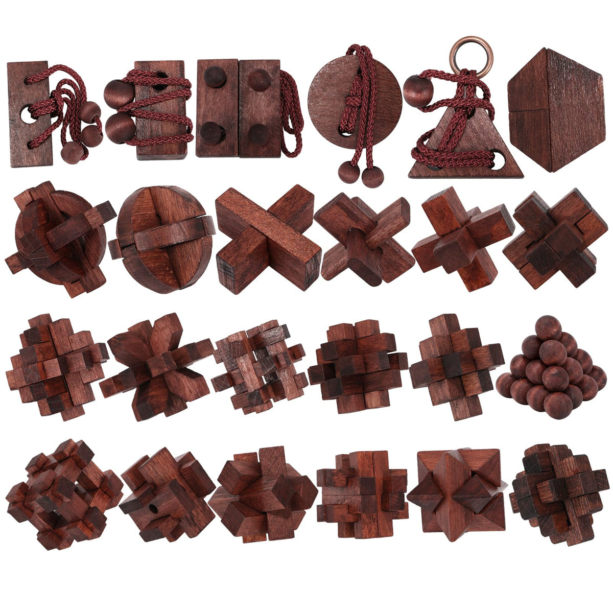 Mytothfy 24-piece wooden brain teaser for adults and teens engaging problem-solving.
