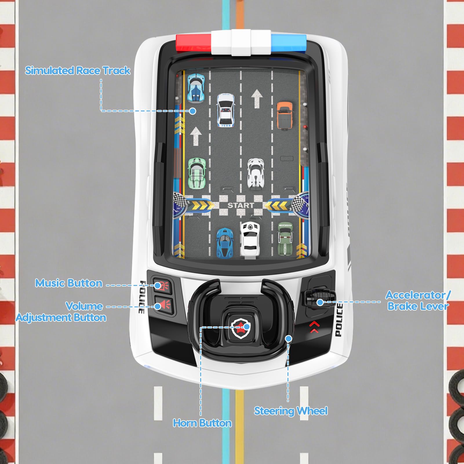 Mytothfy digital display driving game showing traffic scenes for engagement.