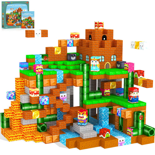 MyWodGame magnetic forest castle blocks in use for imaginative play and construction.