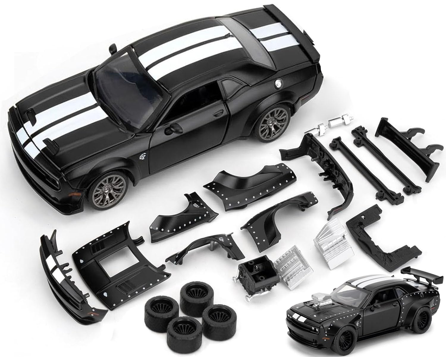 Mzexoma Hellcat 1:36 Dodge Challenger model with open doors for hands-on play and exploration
