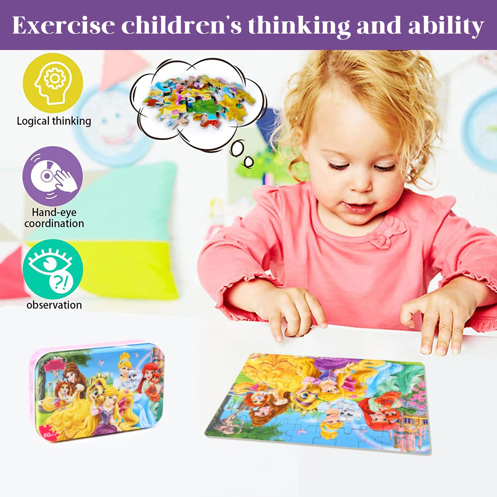 MZZOTOY princess puzzle back-numbered pieces help guided assembly.